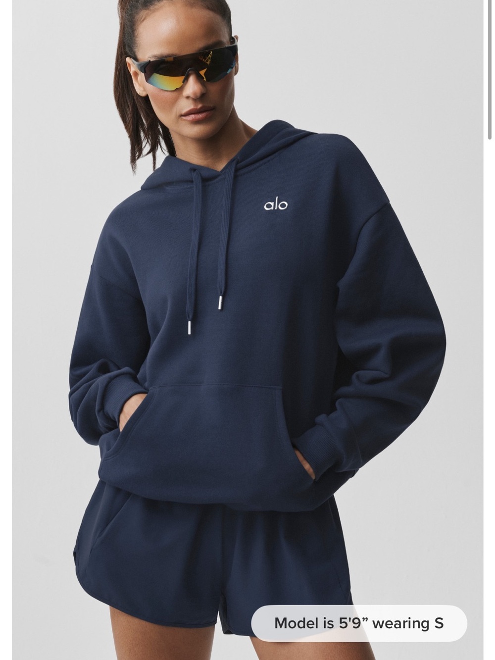 ALO Yoga Navy Pullover Hoodie Sweatshirt